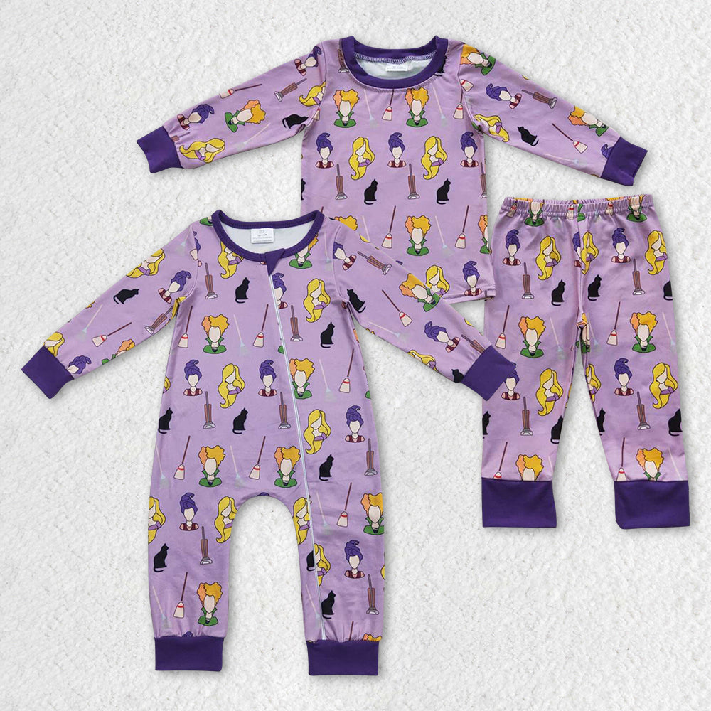 BLP0257 Halloween witch three woman purple long sleeve pants boy girl pajamas outfit 20230807 RTS