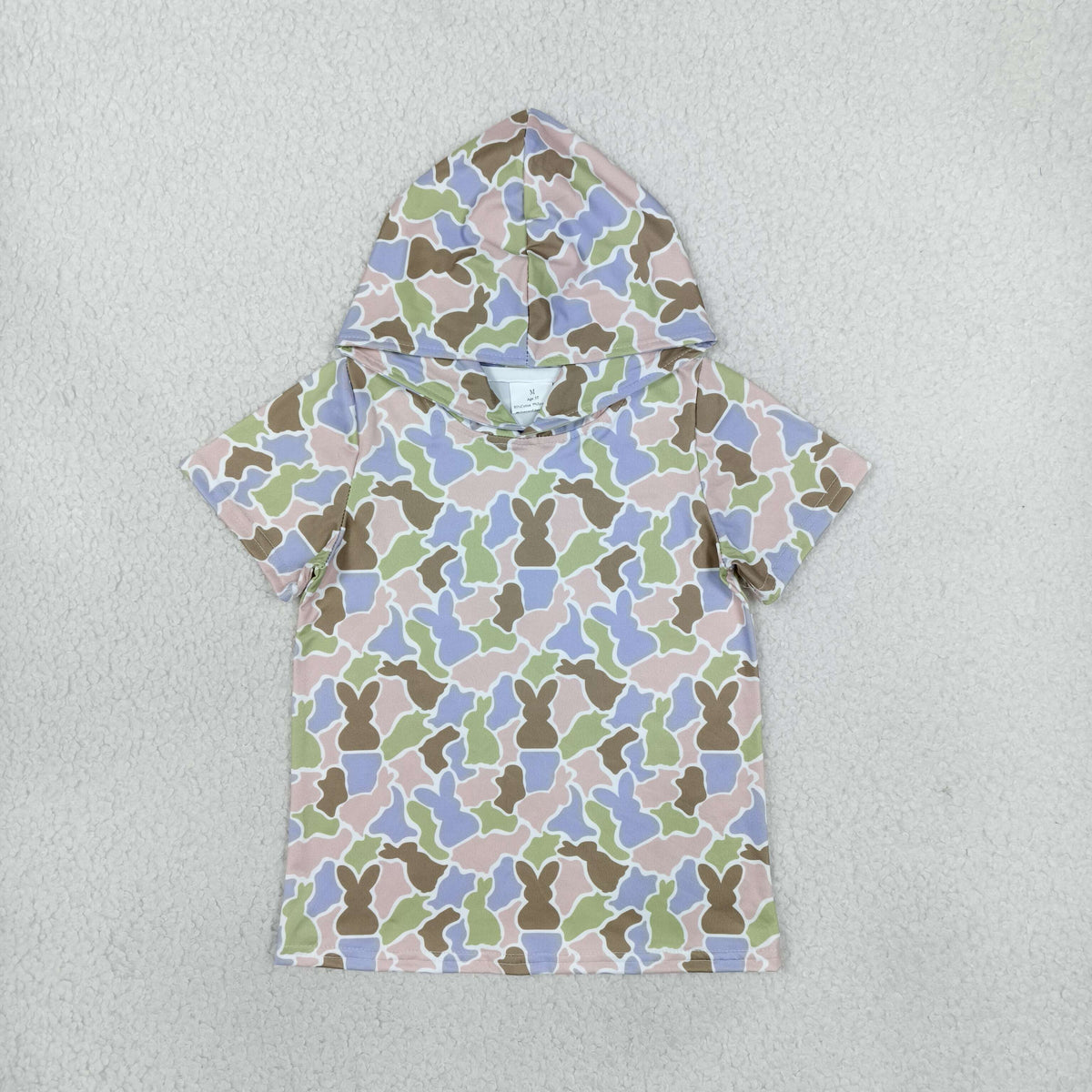 NO MOQ RTS BT1964 Baby Girl Clothes Easter Bunny Camo Mixed Print Short Sleeve Hooded Tee Shirt 202610