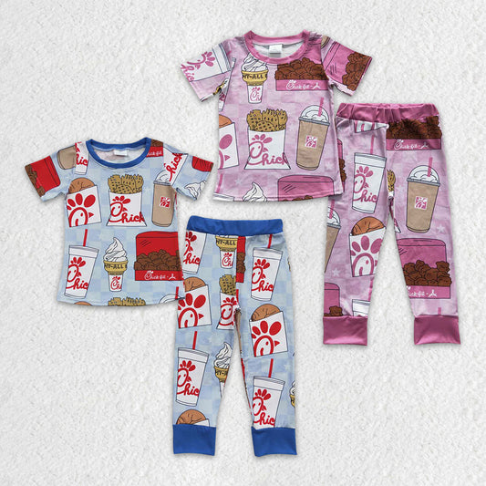 BSPO0148 cartoon fried chicken short sleeve tulle bell bottom flowers children girl pajamas outfit 20230804 RTS