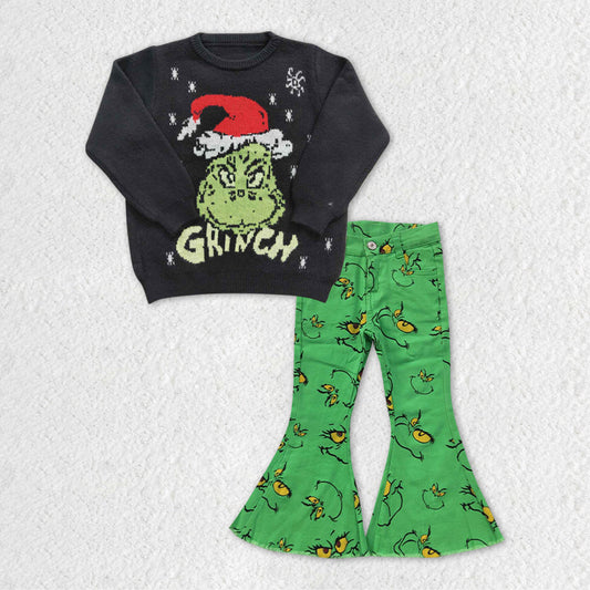 GLP1069 RTS long sleeve grinch sweater jeans girl outfit 20231111