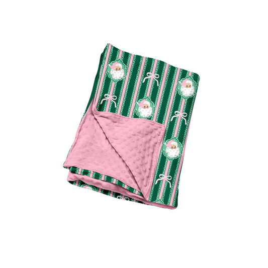 Preorder (moq 5) Baby Christmas Santa Stripe Bow Print Minky Dot Backing Newborn Swaddle Blanket