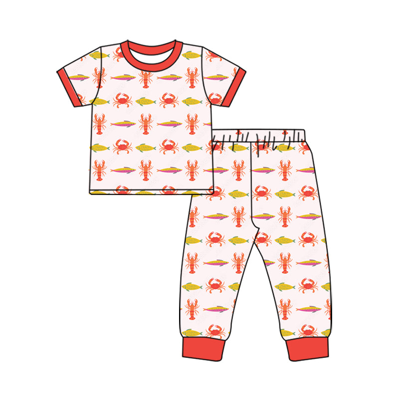 Preorder (moq 5) Baby Boy Clothes Crayfish Fish Allover Print Short Sleeve Long Jogger Pant Set