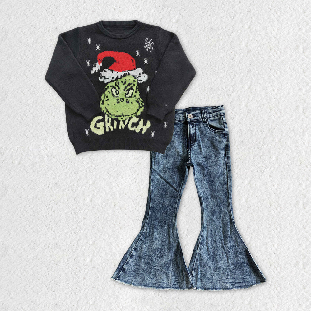 GLP1069 RTS long sleeve grinch sweater jeans girl outfit 20231111