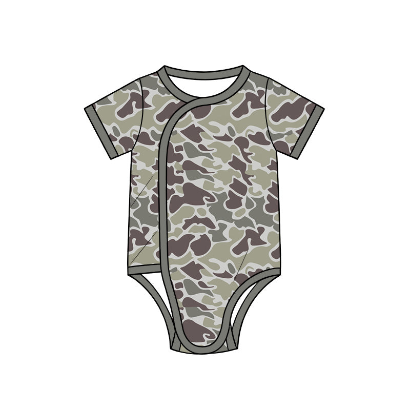 Preorder (moq 5) Baby Boy Clothes Vintage Duck Camo Print Short Sleeve Side Snap Bodysuit