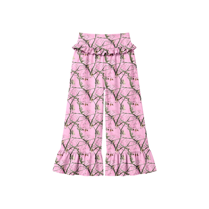 Preorder (moq 5) Baby Girl Clothes Pink Tree Branch Print Ruffle High Waist Flare Pant