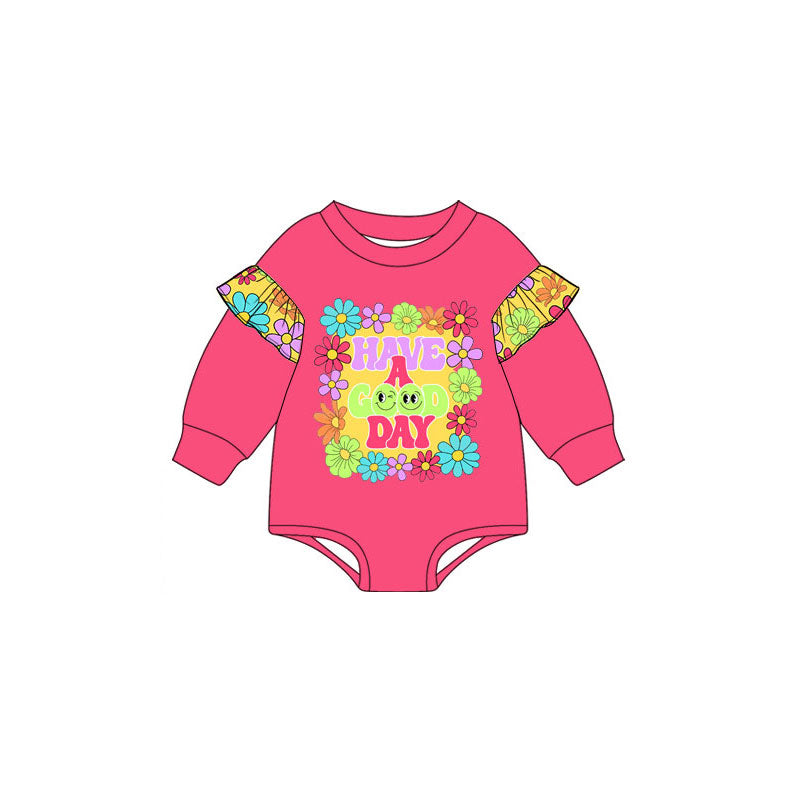 Preorder (moq 5) Baby Clothes Have A Good Day Floral Ruffle Long Sleeve Bodysuit