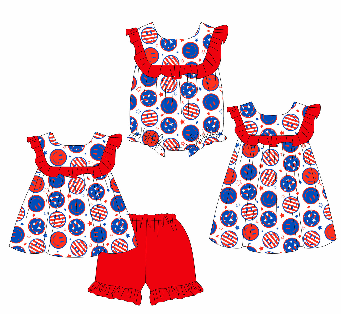 GSSO2150 smile face 4th July  western girl summer outfit 202502 preorder