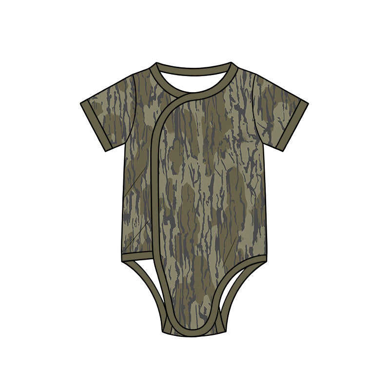 Preorder (moq 5) Baby Boy Clothes Mossy Tree Bark Camo Print Short Sleeve Side Snap Bodysuit
