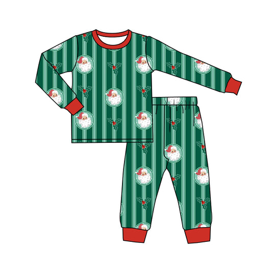 Preorder (moq 5) Baby Boy Clothes Christmas Santa Holly Stripe Mixed Print Long Sleeve Pajama Set
