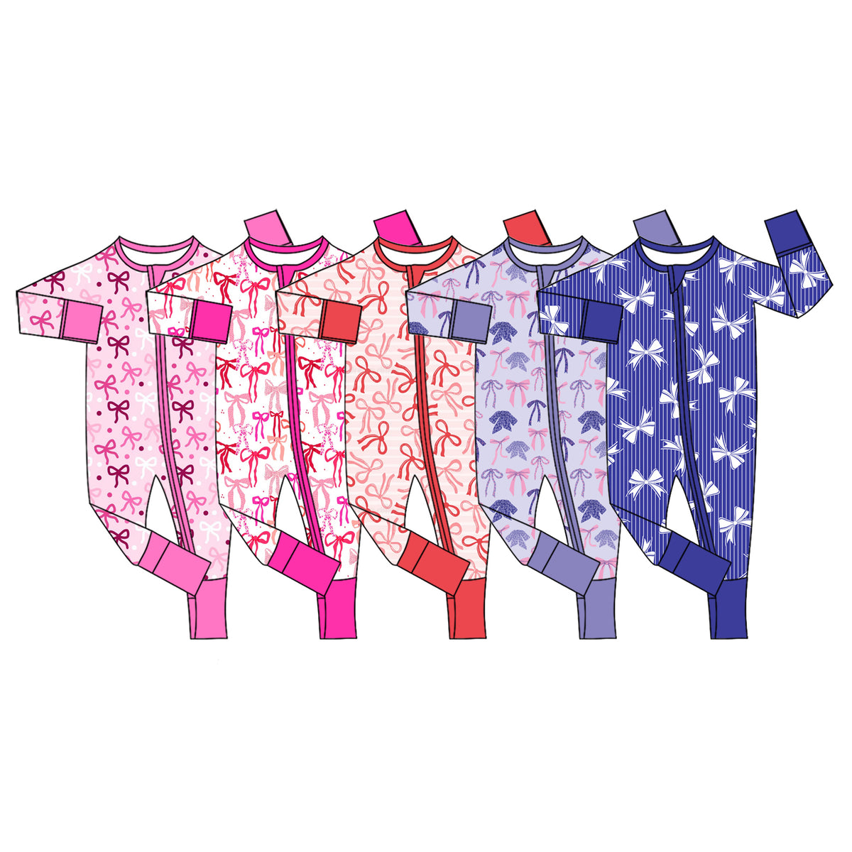 Preorder (moq 5) Baby Girl Clothes Blue Striped White Bow Print Long Sleeve Zipper Jumpsuit