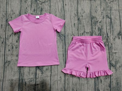 GSSO3348 preorder western cotton solid color short sleeve shorts girl summer outfit 202604