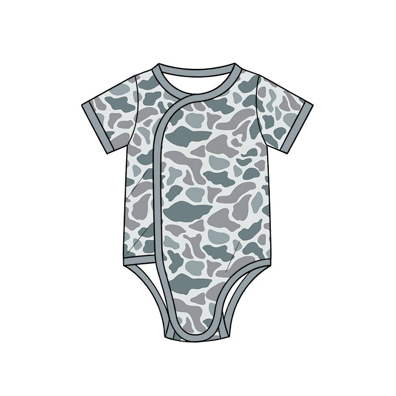 Preorder (moq 5) Baby Boy Clothes Grey Blue Duck Camo Print Short Sleeve Side Snap Bodysuit