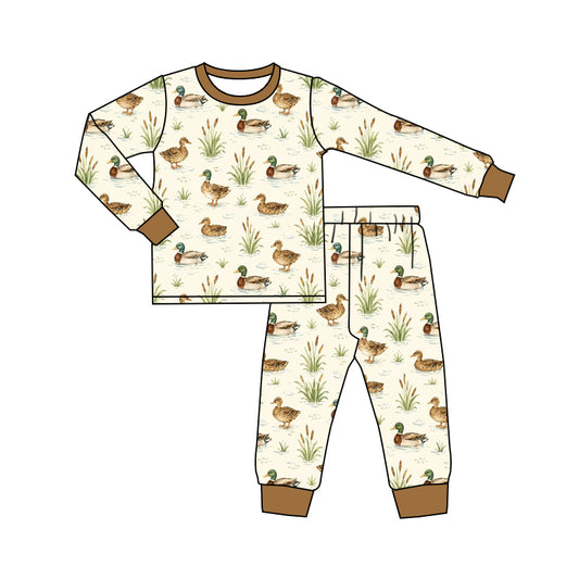 Preorder (moq 5) Baby Boy Clothes Water Mallard Duck Botanical Print Long Sleeve Jogger Pant Set