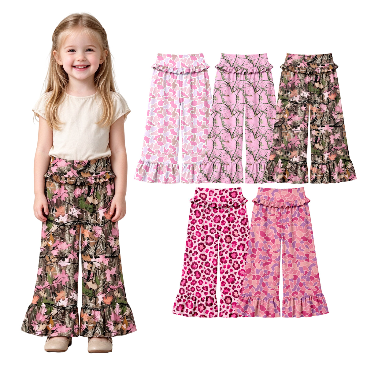 Preorder (moq 5) Baby Girl Clothes Pink Leopard Print Ruffle High Waist Flare Pant