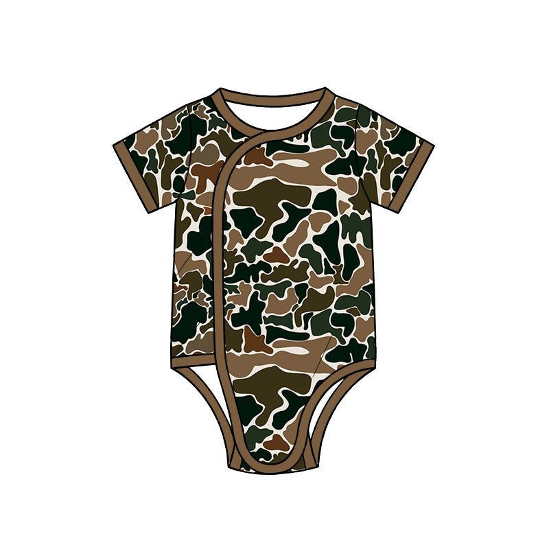 Preorder (moq 5) Baby Boy Clothes Classic Dark Hunting Camo Print Short Sleeve Side Snap Bodysuit