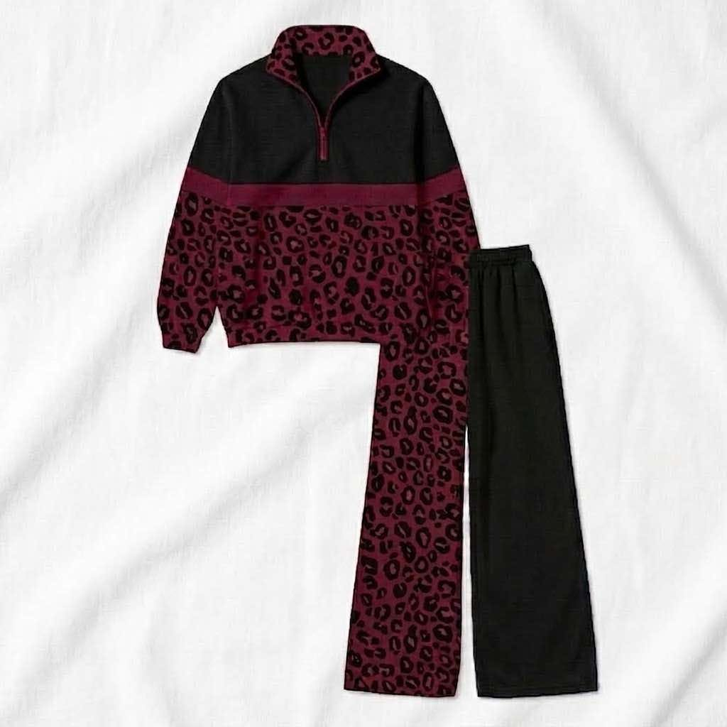 Custom MOQ5 Women Adult red black leopord team zip long sleeves Girl winter clothes