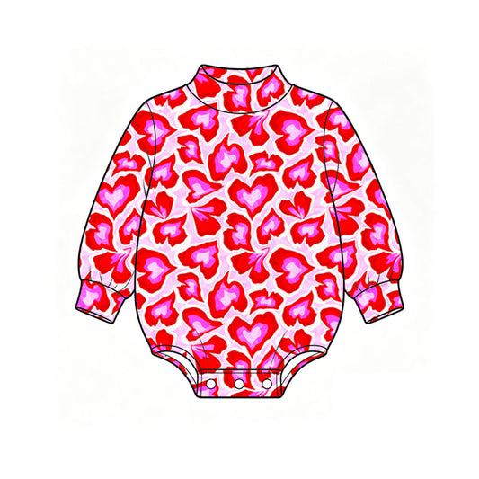 Preorder (moq 5) Baby Girl Clothes Valentine Red Pink Abstract Heart Print Long Sleeve Bubble Romper