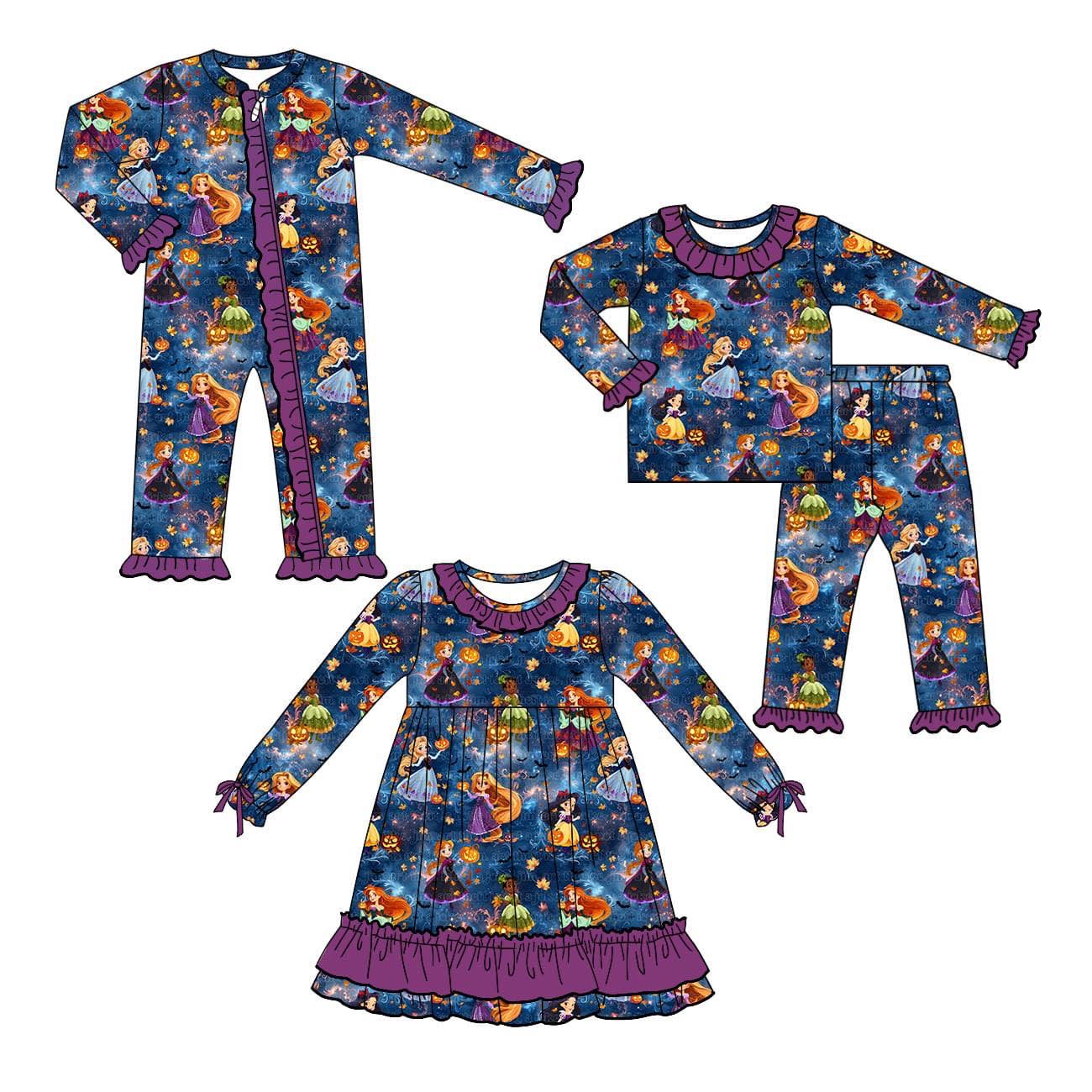 Custom MOQ 3 Halloween princess cartoon sibling girl outfit pajamas 202408