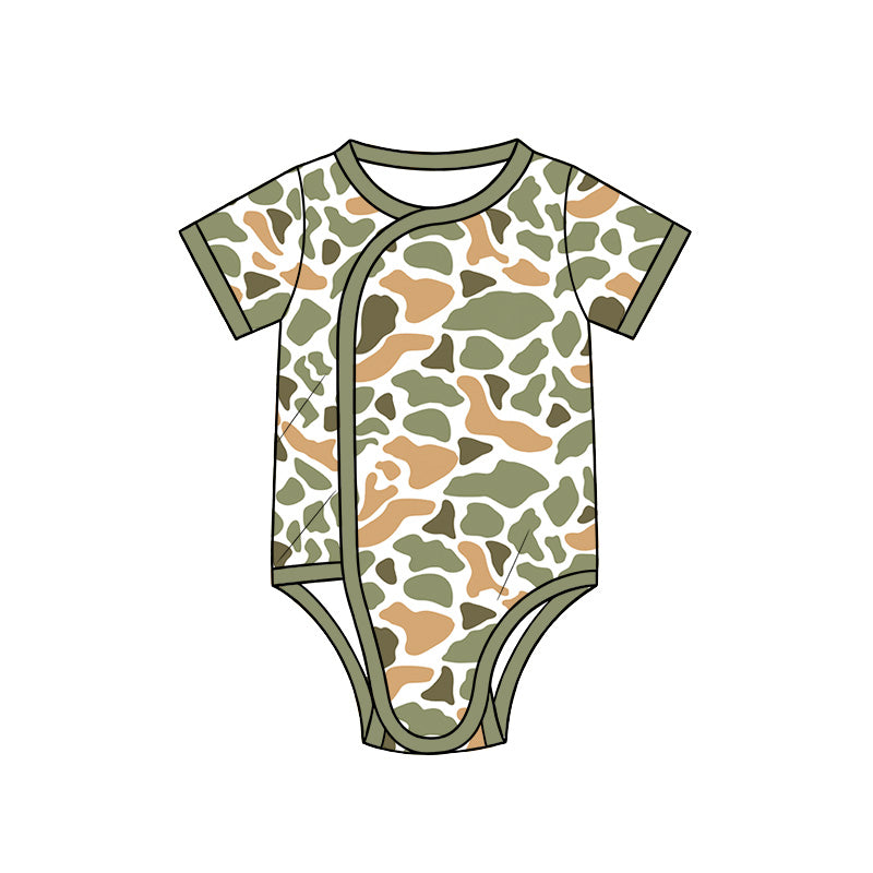 Preorder (moq 5) Baby Boy Clothes Light Olive Duck Camo Print Short Sleeve Side Snap Bodysuit