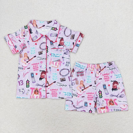 GSSO1449 kids 1989 guitar girl summer pajamas outfit 202403 RTS