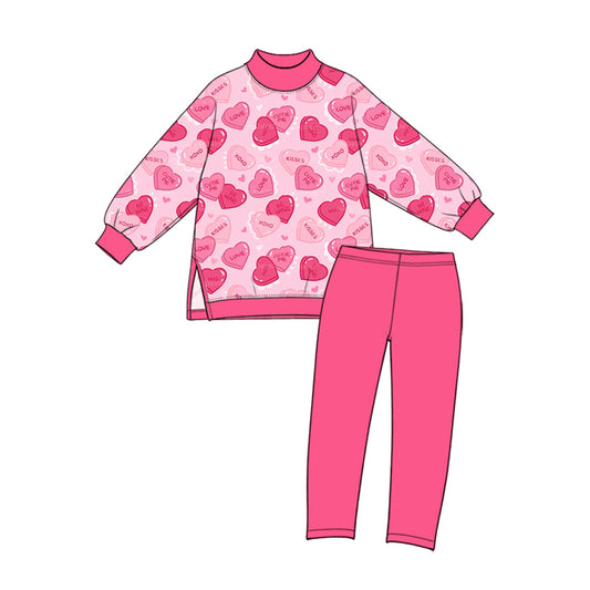 Preorder (moq 5) Baby Girl Clothes Valentine Candy Heart XOXO Kisses Print Long Sleeve Top And Legging Set