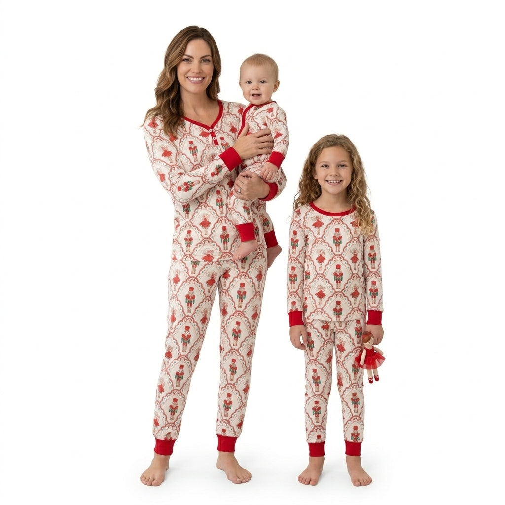NO MOQ RTS GLP2808 (2) Girl Clothes Nutcracker Fairy Allover Print Long Sleeve Cuff Pant Pajama Clothes Set 202610
