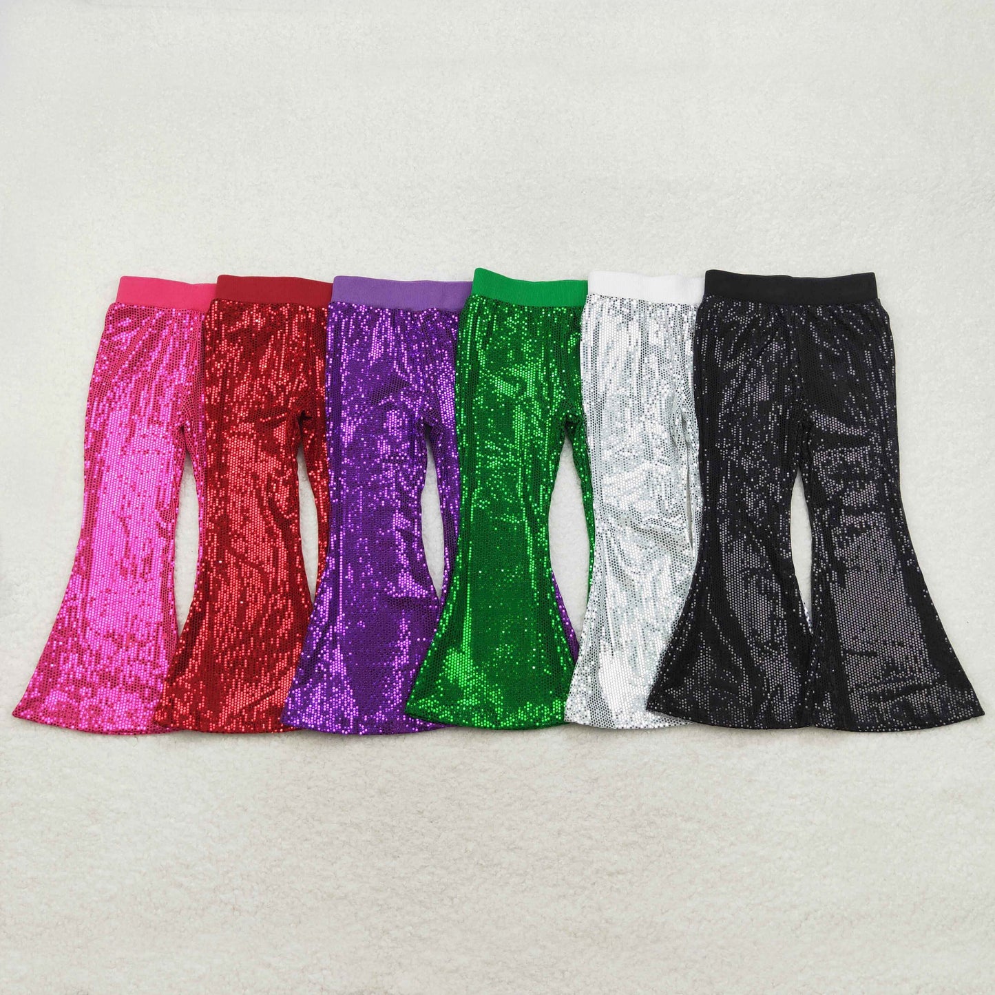 P0499 kids hot pink sequin long bell pants  202408 RTS