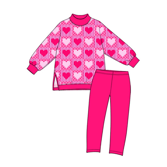 Preorder (moq 5) Baby Girl Clothes Valentine Patchwork Stripe Polka Dot Heart Print Long Sleeve Top And Legging Set