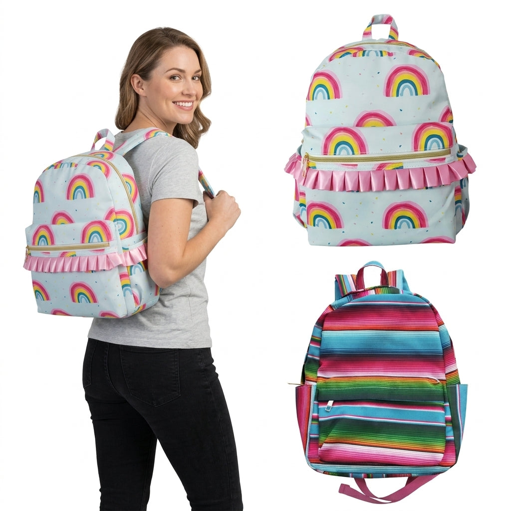NO MOQ RTS BA0041 Kids Backpack Mexican Serape Colorful Stripe Print Children School Bag 202610