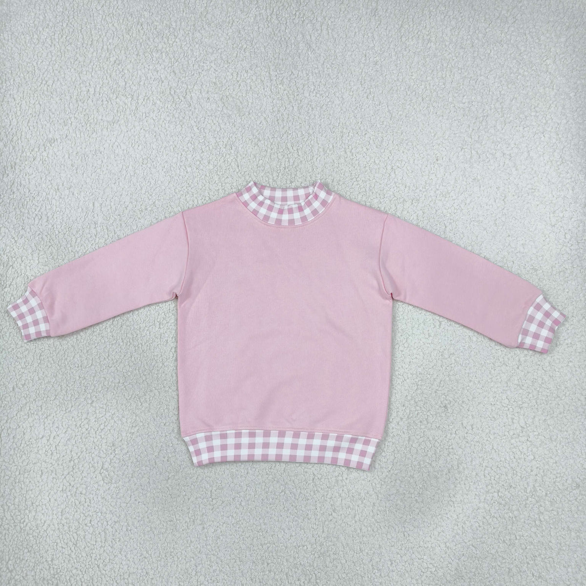 NO MOQ RTS GT1798 Baby Girl Clothes Pink Gingham Patchwork Solid Long Sleeve Top 202610