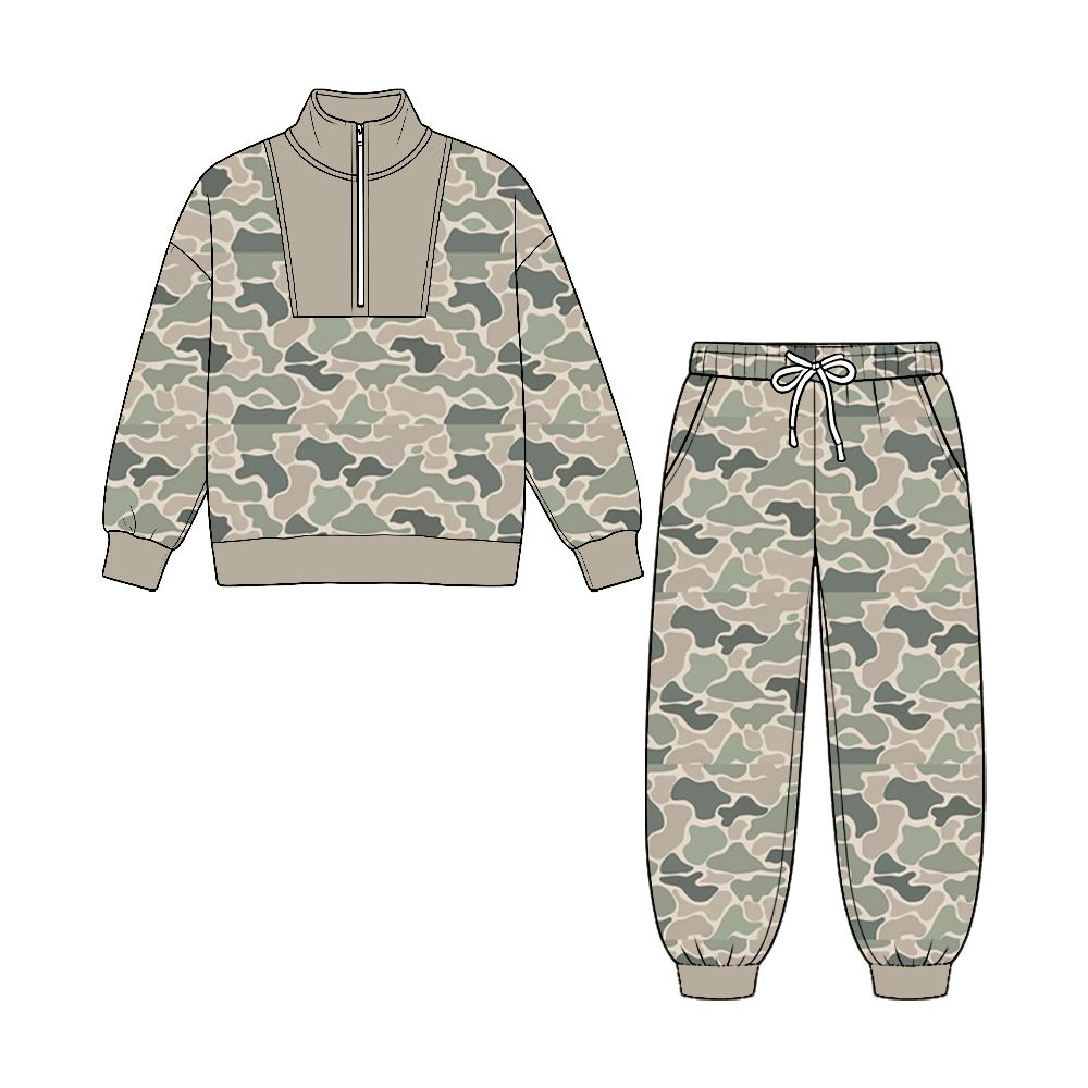NO MOQ Preorder BLP1588 Camo Deer Henley Top Sage Jogger 2Pcs Kids BOY Outfit