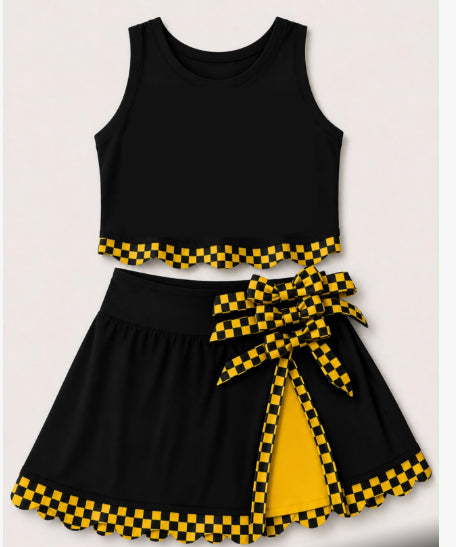 black plaid Scallop bow YOGA camo  girl  dress 202607 preorder