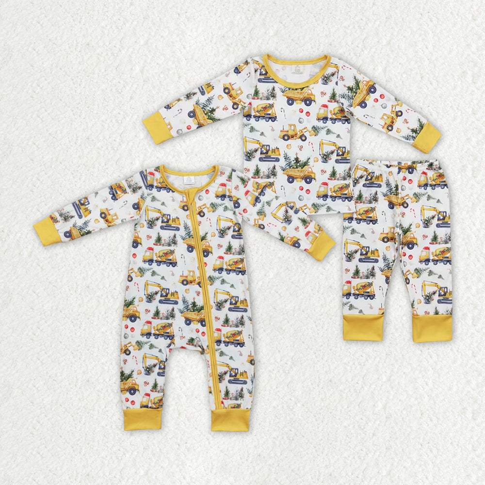 BLP0649  bamboo  truck printing boy cotton pajamas outfit r 202408 sibling RTS