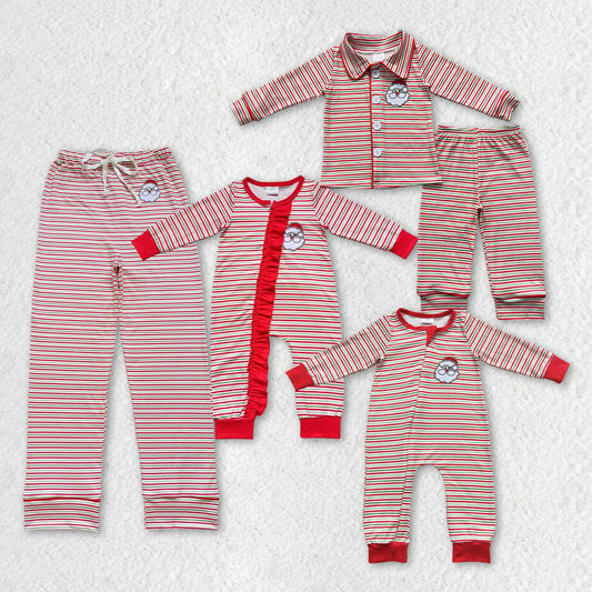 BLP0221 pink stripe Christmas santa long sleeve pajamas boy girl outfits 20230804  RTS