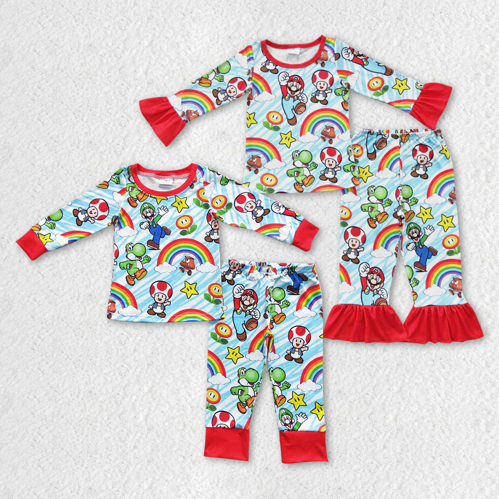 GLP0668 western cartoon mario rainbow long sleeve girl boy pajamas outfit  RTS 20230810