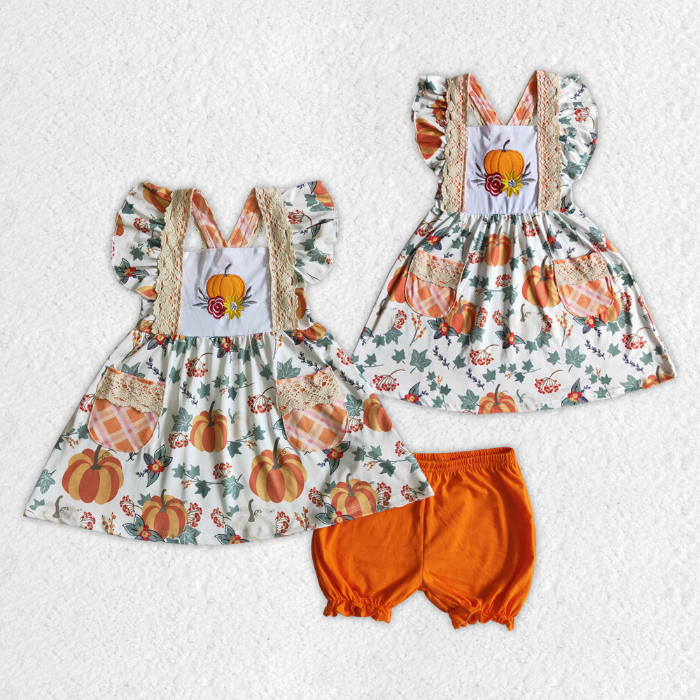 GSD0146 Halloween embroidery pumpkin lace short sleeve girl dress RTS 20230621