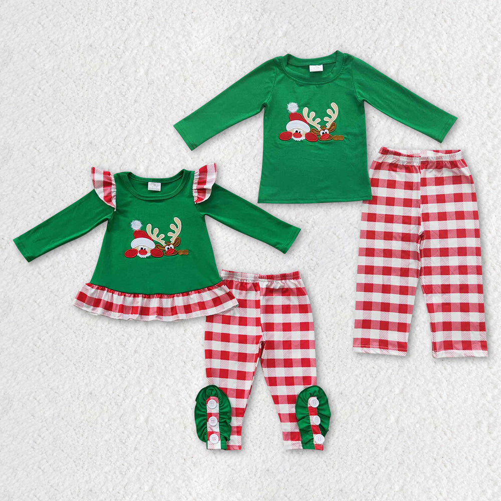 GLP0507 christmas embroidery deer long sleeve children boy girl outfit RTS 20230821 RTS