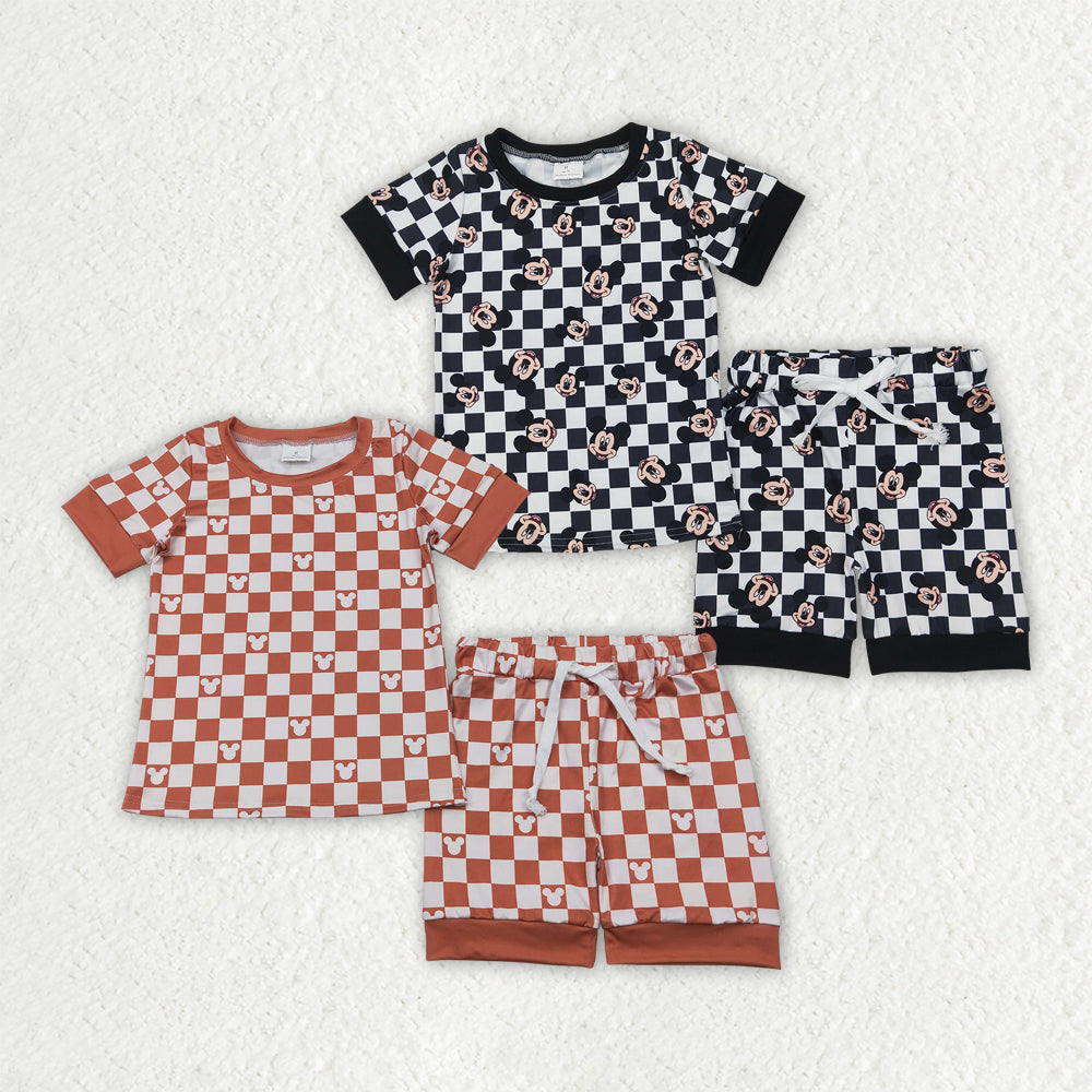 GSSO2232 mouse Disney checkerboard western short sleeve shorts girl summer outfit 202502