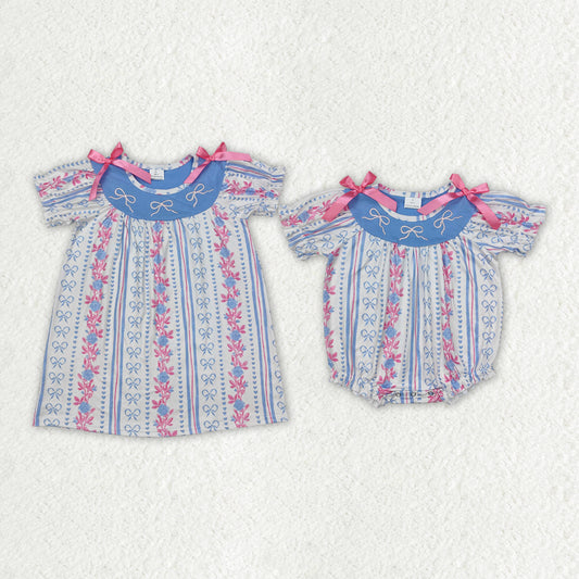 SR2131 embroidery bow girl romper 202501 RTS sibling