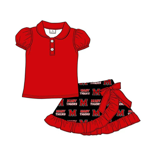 CUSTOM  MOQ8 Many Tigers  red Skort Set - cotton shirt  girl outfit Skirt 202603