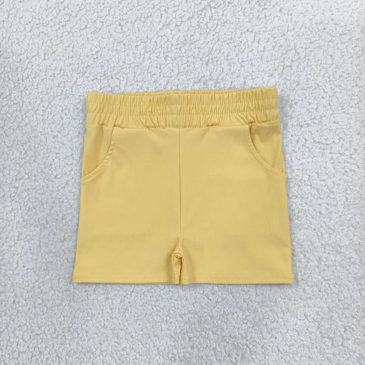 NO MOQ RTS SS0959-yoga Baby Girl Clothes Solid Yellow Elastic Waist Pocket Shorts 202610
