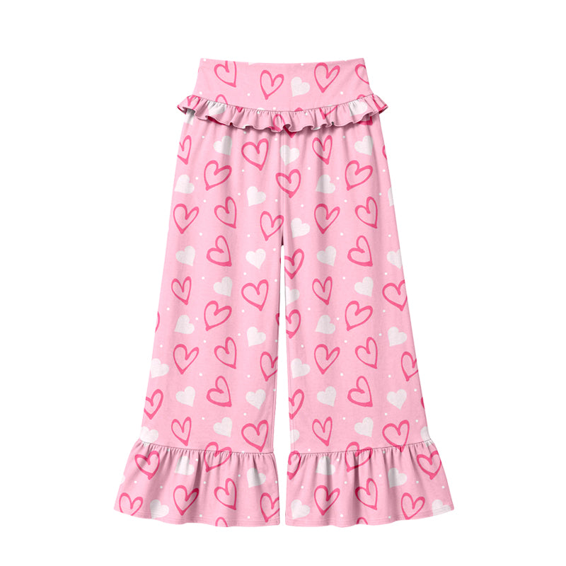 Preorder (moq 5) Women Clothes Pink White Heart Dot Print Ruffle High Waist Flare Pant