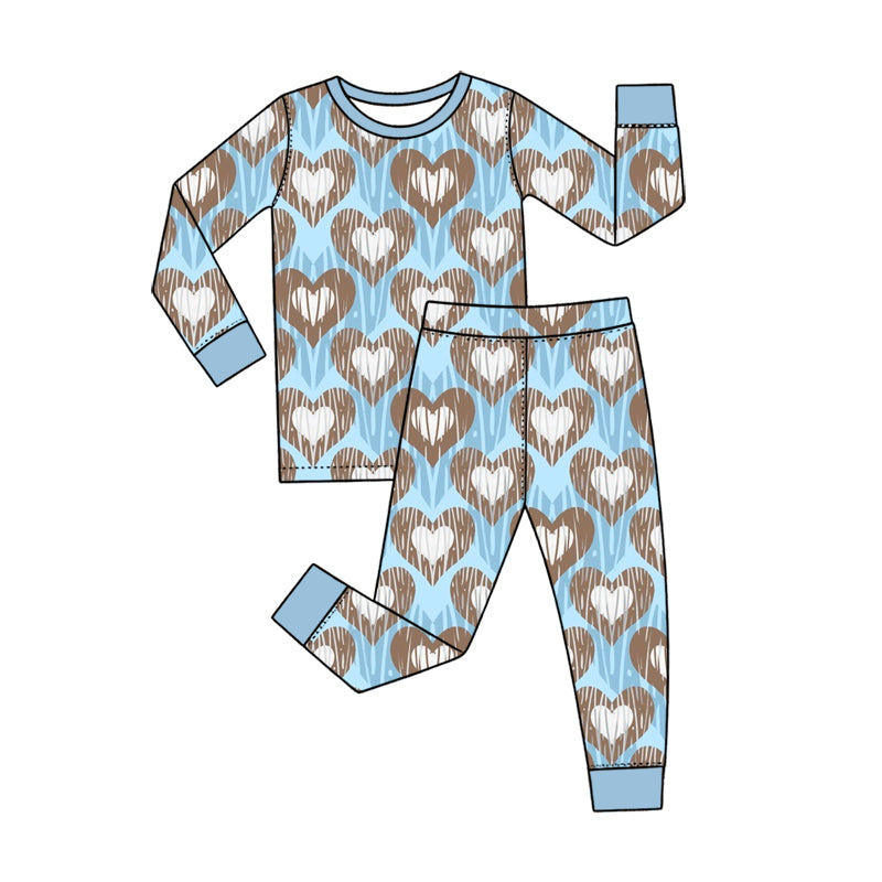Preorder (moq 5) Baby Boy Clothes Western Heart Aztec Allover Print Long Sleeve Cuff Pajama Set