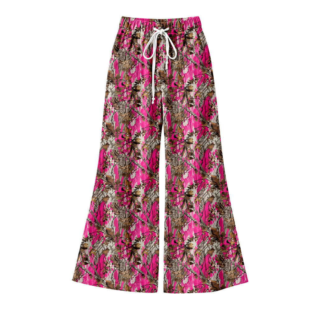 Preorder (moq 5) Baby Girl Clothes Hot Pink Woodland Camo Allover Print Flare Wide Leg Pants