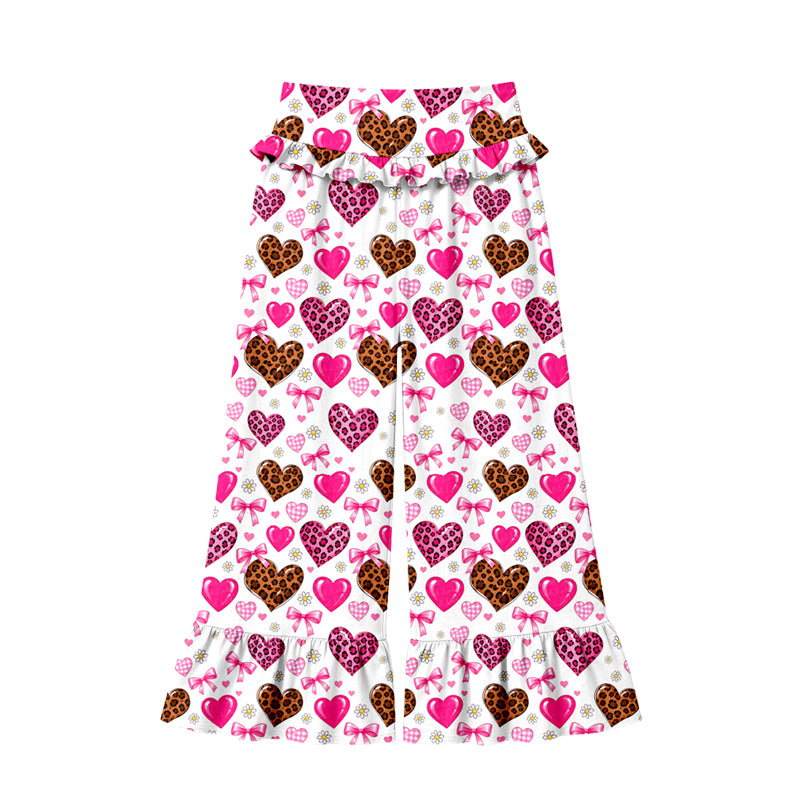 Preorder (moq 5) Women Clothes Leopard Heart Bow Mix Print Ruffle High Waist Flare Pant