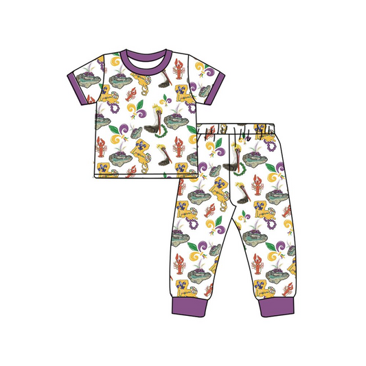 BSPO0546 Mardi Gras dinosaur boy pajamas outfit 202412 preorder