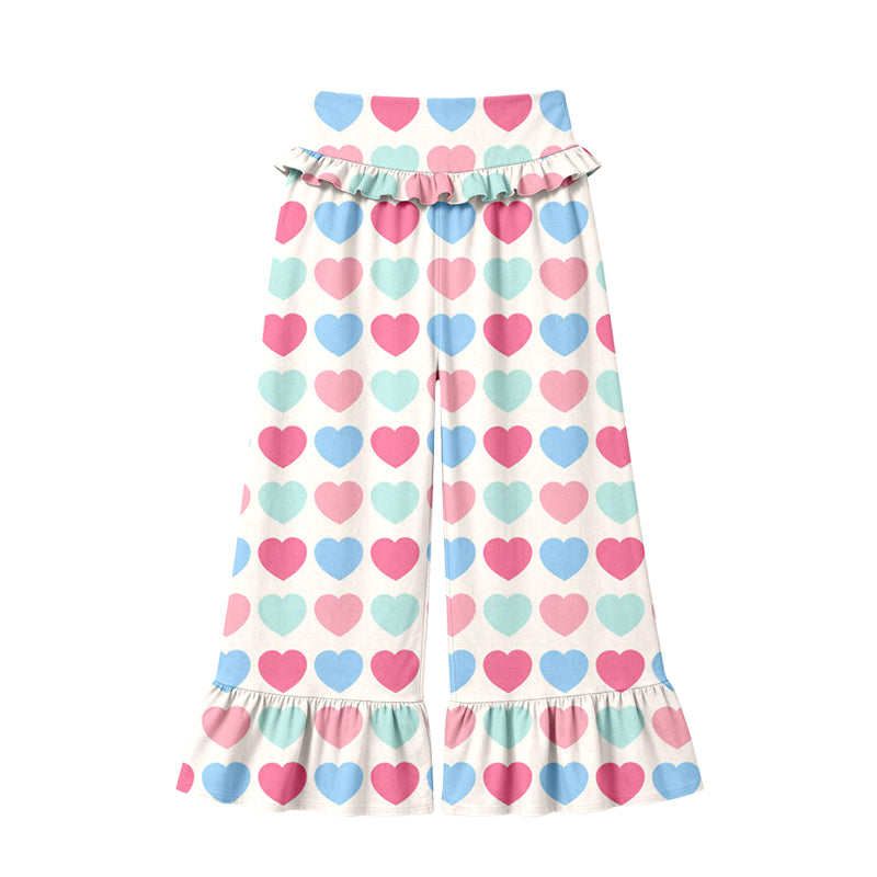 Preorder (moq 5) Women Clothes Pastel Multicolor Heart Print Ruffle High Waist Flare Pant