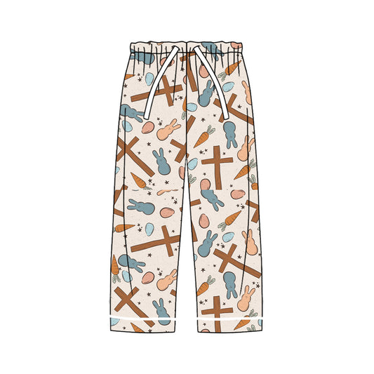 Preorder (moq 5) Men Clothes Easter Cross Bunny Carrot Egg Print Long Casual Pants