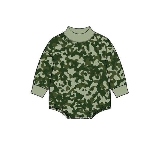 Preorder (moq 5) Baby Boy Clothes Sage Green Camo Print Long Sleeve Turtleneck Bubble Romper