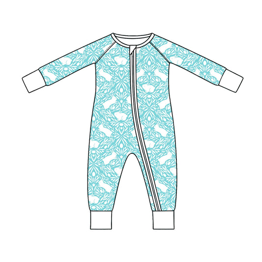 Preorder (moq 5) Baby Boy Clothes Easter Bunny Floral Silhouette Print Long Sleeve Zipper Romper